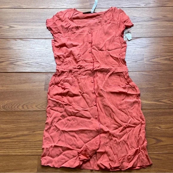 Kensie | Dresses | Kensie Small S Buttoned Dress Ligth Short Sleeve Salmon  Orange Embroidery Pocket | Poshmark